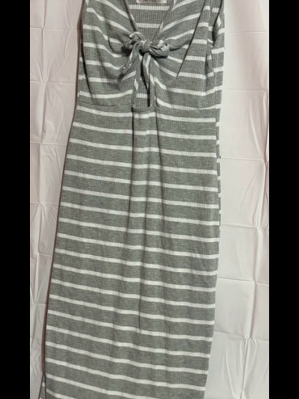 Striped Tie-Front Maxi Dress in Gray and White